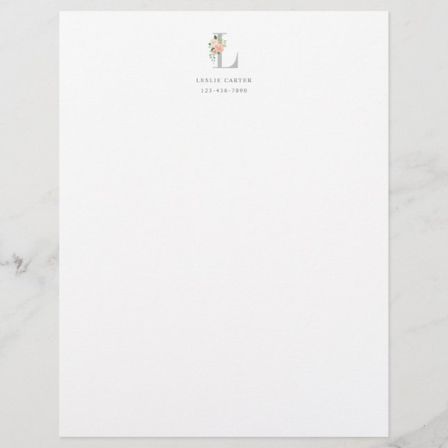 Floral Bouquet over Personalised Monogram Initial Custom Letterhead (Front)