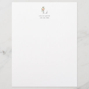 Floral Bouquet over Personalized Monogram Initial Custom Letterhead