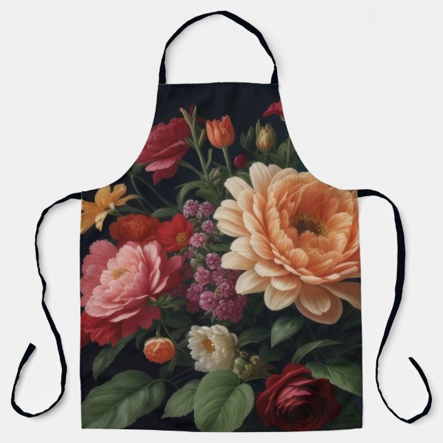 Floral Bouquet Painting on Dark Background Apron (Front)