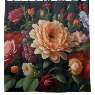 Floral Bouquet Painting on Dark Background Shower Curtain