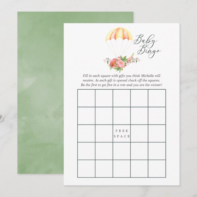Floral Bouquet Parachute Baby Shower Bingo Invitation (Front/Back)