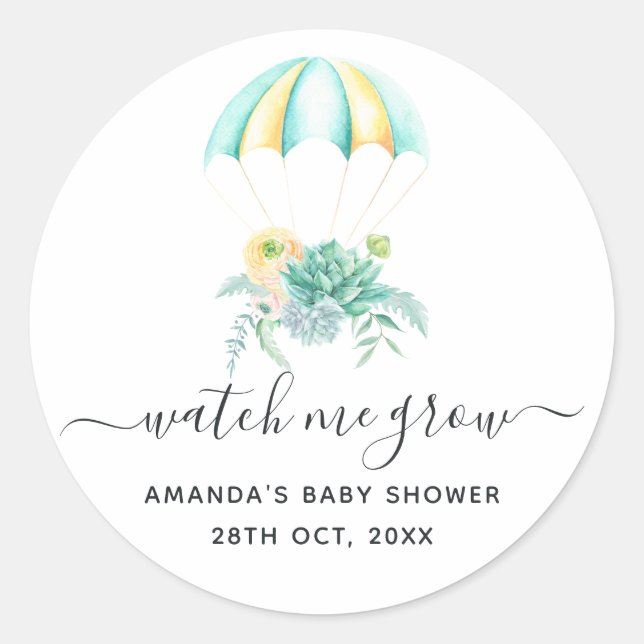 Floral Bouquet Parachute Baby Shower Classic Round Sticker (Front)