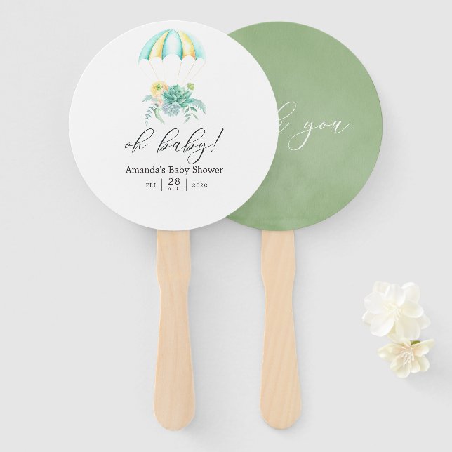 Floral Bouquet Parachute Baby Shower Hand Fan (Front and Back)
