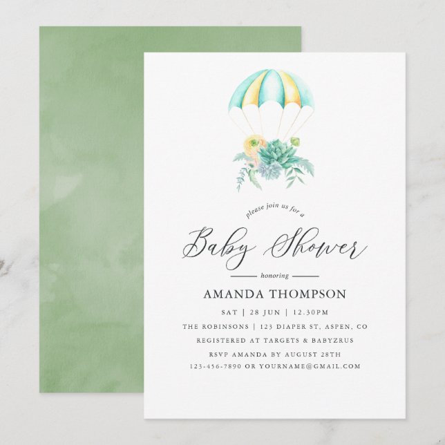 Floral Bouquet Parachute Baby Shower Invitation (Front/Back)