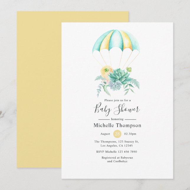 Floral Bouquet Parachute Baby Shower Invitation (Front/Back)