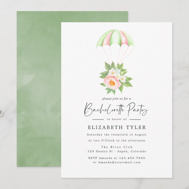 Floral Bouquet Parachute Bachelorette Party Invitation (Front/Back)