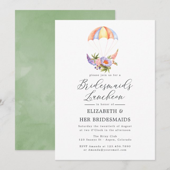 Floral Bouquet Parachute Bridesmaids Luncheon Invitation (Front/Back)