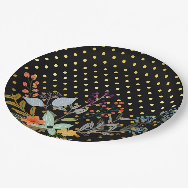 Floral bouquet party * choose background colour paper plate (Angled)