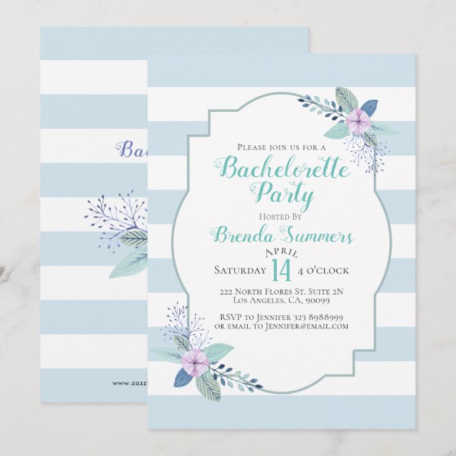 Floral Bouquet Pastel Stripes Bachelorette Invite (Front/Back)