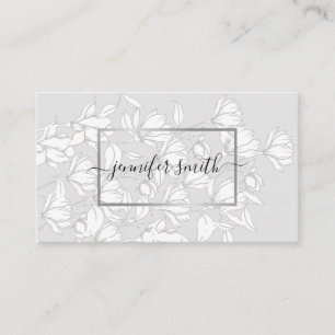 Floral Bouquet Pattern Simple Silver Grey Elegant Business Card