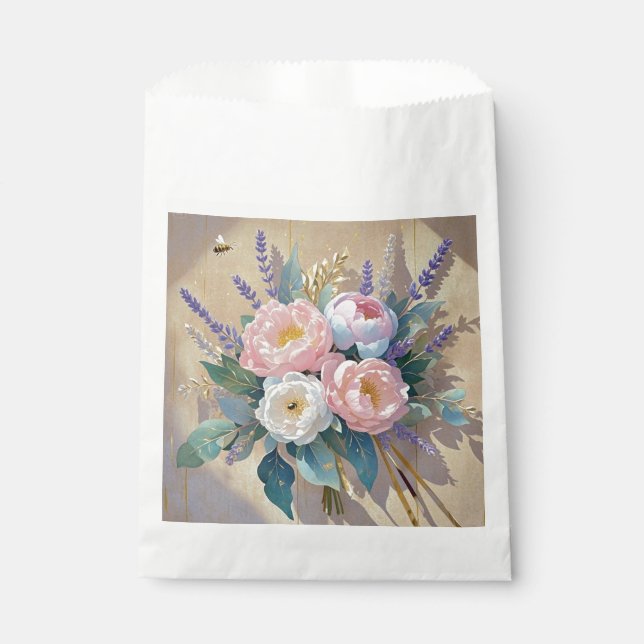 Floral Bouquet peonies lavender Favour Bags (Front)