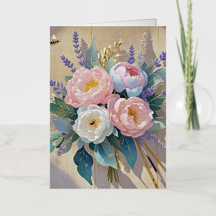 Floral Bouquet peonies lavender Foil Greeting Card