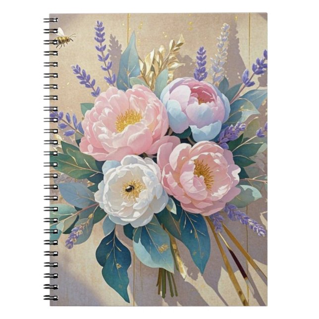 Floral Bouquet peonies lavender Notebook (Front)