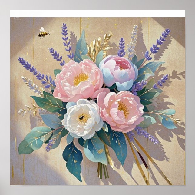 Floral Bouquet peonies lavender Poster (Front)
