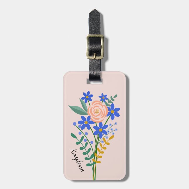 Floral Bouquet Personalised Luggage Tag (Front Vertical)