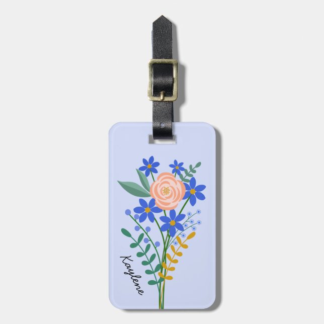 Floral Bouquet Personalised Luggage Tag (Front Vertical)