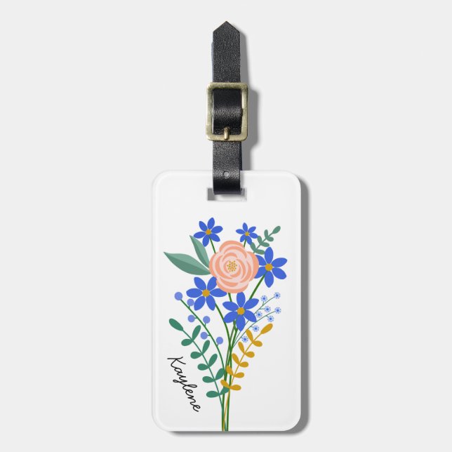 Floral Bouquet Personalised Luggage Tag (Front Vertical)
