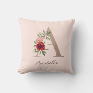 Floral bouquet personalised monogram letter A Cushion