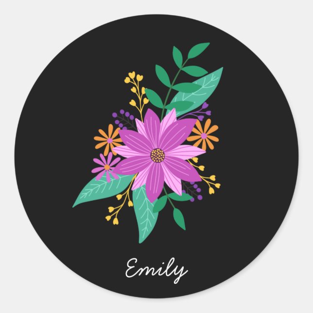 Floral Bouquet Personalised Round Sticker (Front)