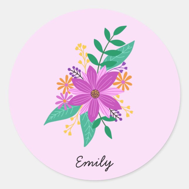 Floral Bouquet Personalised Round Sticker (Front)