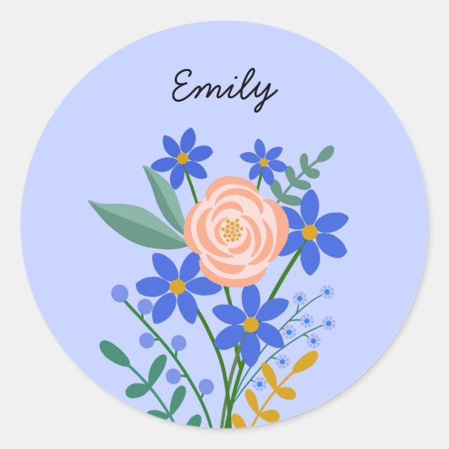 Floral Bouquet Personalised Round Sticker (Front)