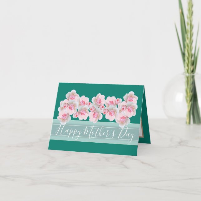 Floral Bouquet Pink Rose Bud Flowers Mother's Day Card (Front)