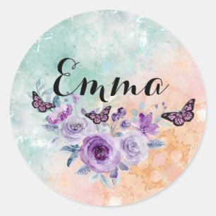 Floral bouquet purple garden classic round sticker
