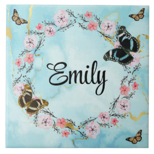 Floral bouquet romantic serenity butterflies tile
