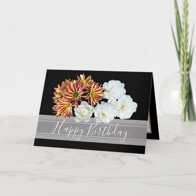 Floral Bouquet Rose Daisy Peony Flowers Birthday Card (Front)