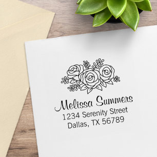Floral Bouquet, Rose Flowers Address Rubber Stamp