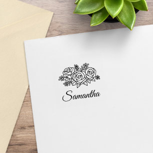 Floral Bouquet Rose Flowers Posy Custom Name 1x1 Rubber Stamp