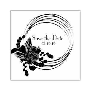 Floral Bouquet Rose Save the Date Wedding Initial Rubber Stamp