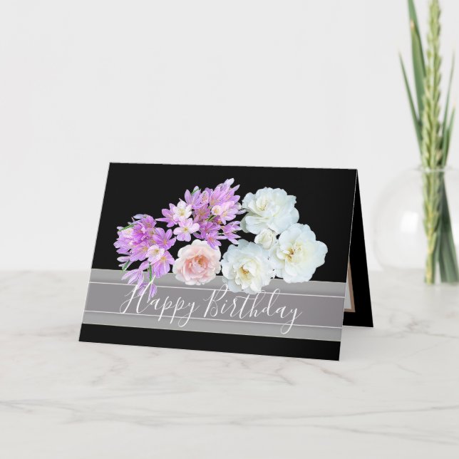 Floral Bouquet Roses and Crocuses Flowers Birthday Card (Front)