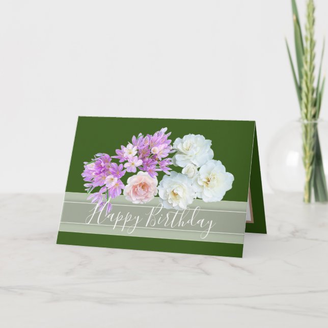 Floral Bouquet Roses and Crocuses Flowers Birthday Card (Front)