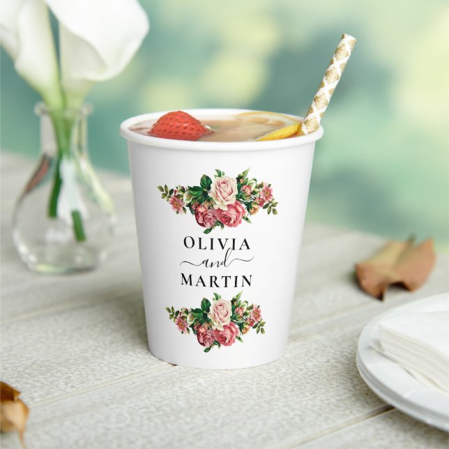 Floral Bouquet Script Wedding Paper Cups (Insitu)