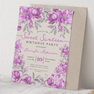 Floral Bouquet Sweet 16 Birthday Pink Champagne Invitation