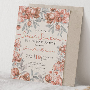 Floral Bouquet Sweet 16 Birthday Rose Gold Invitation