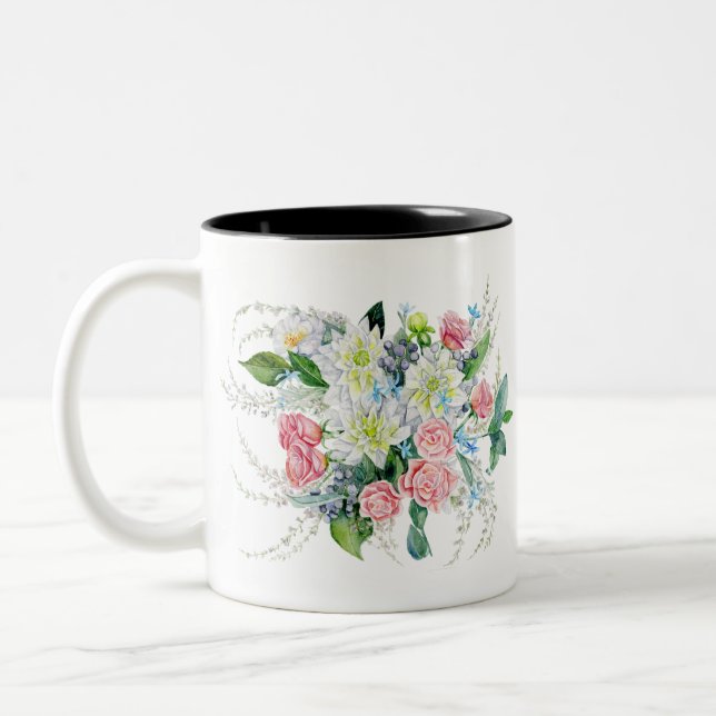 Floral Bouquet Two-Tone Coffee Mug (Left)