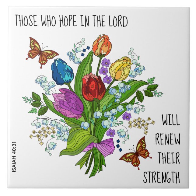 Floral Bouquet, w verse from Isaiah 40:31 Tile (Front)