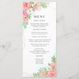 Floral Bouquet Watercolor Pink Rose Wedding Menu