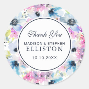 Floral Bouquet Watercolor   Thank You Classic Round Sticker