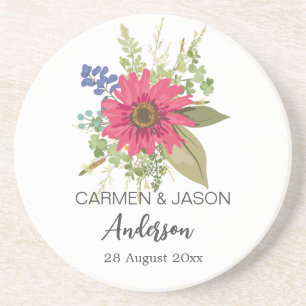  Floral Bouquet Wedding Custom Name Coaster