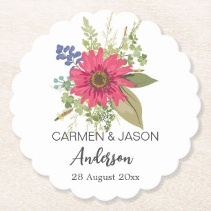 Floral Bouquet Wedding Custom Name Paper Coaster
