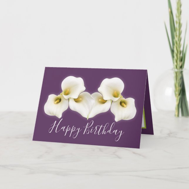 Floral Bouquet White Calla Lilies Floral Birthday Card (Front)