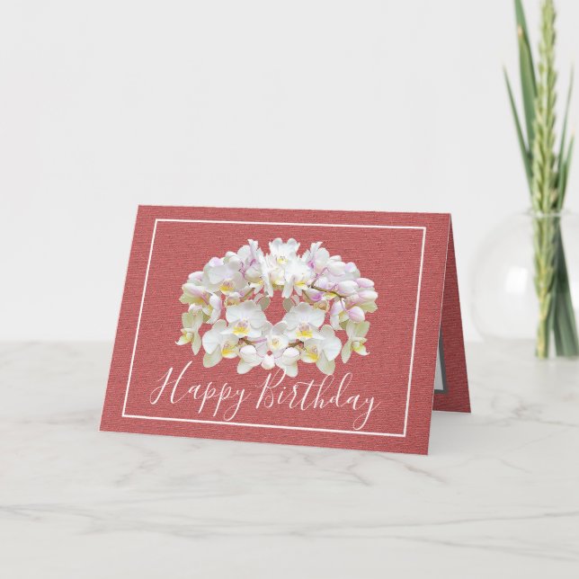 Floral Bouquet White Orchids Chic Floral Birthday Card (Front)