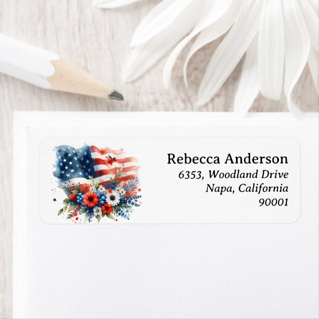 Floral Bouquet with American Flag Return Address  (Insitu)