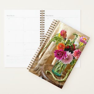 Floral bouquet with dahlia and zinnia flowers planner