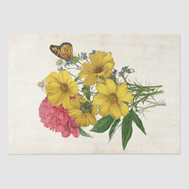 Floral Bouquet Yellow Cosmos Peony Butterfly Craft Tissue Paper (Front)