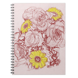 Floral Bouquet Yellow Daisies Burgundy Edged Notebook