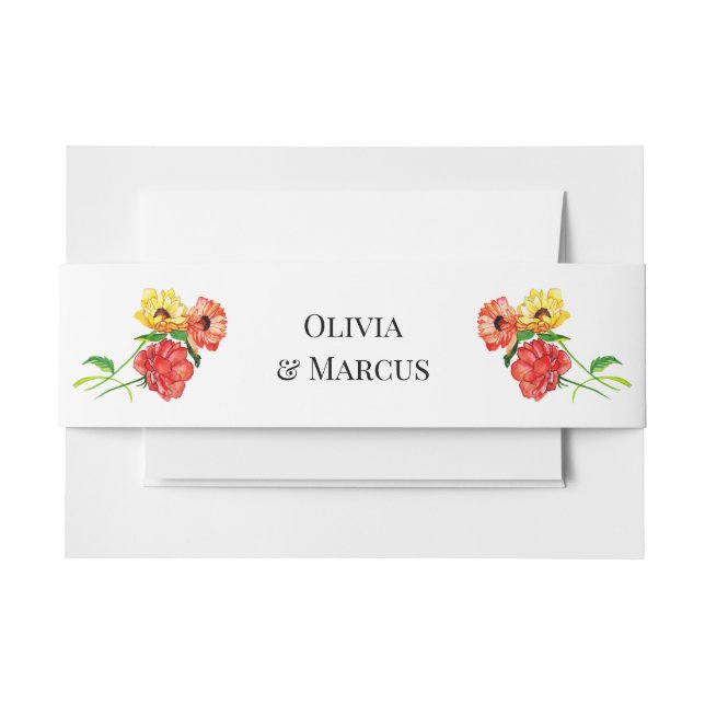 Floral Bouquets Red and Yellow Daisies Invitation Belly Band (Front Example)